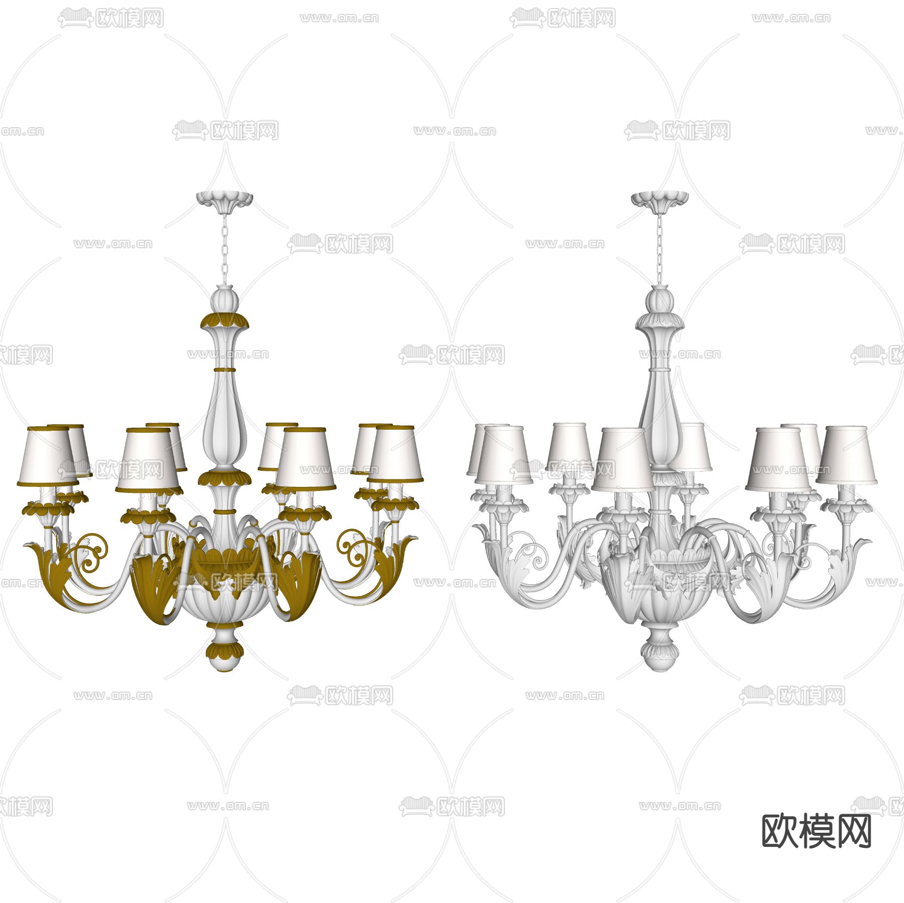美式多头吊灯su模型下载（渲染图2）