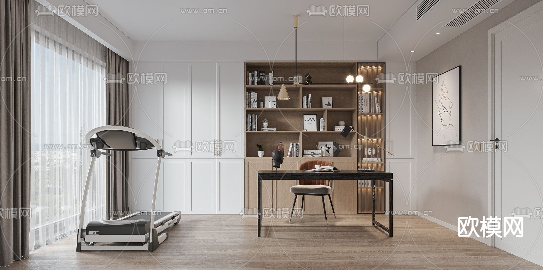 现代轻奢书房3d模型下载