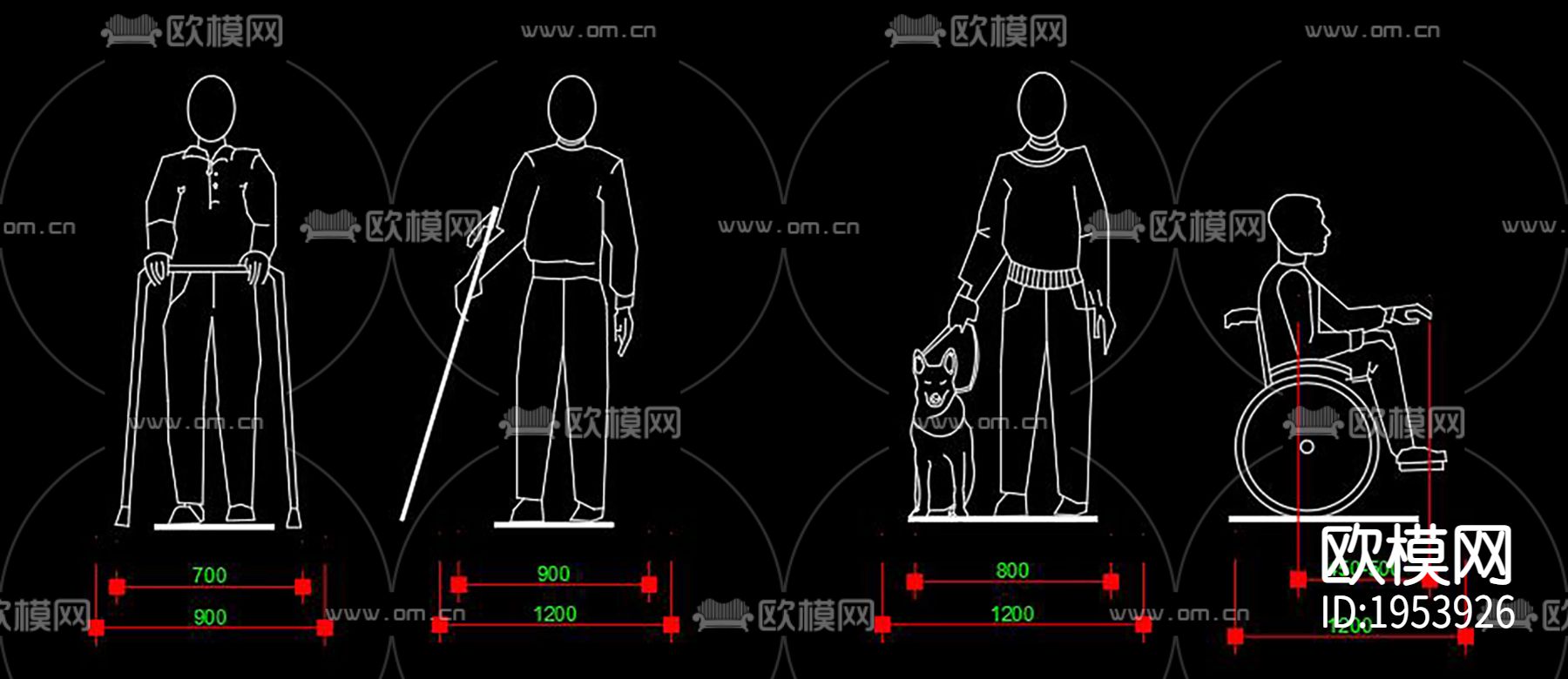残疾人轮椅CAD施工图下载（渲染图2）