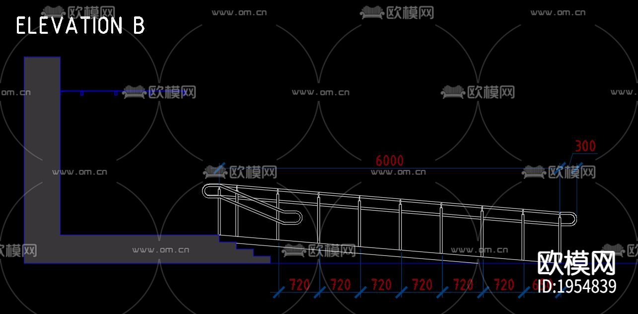 室外楼梯坡道CAD施工图下载（渲染图4）