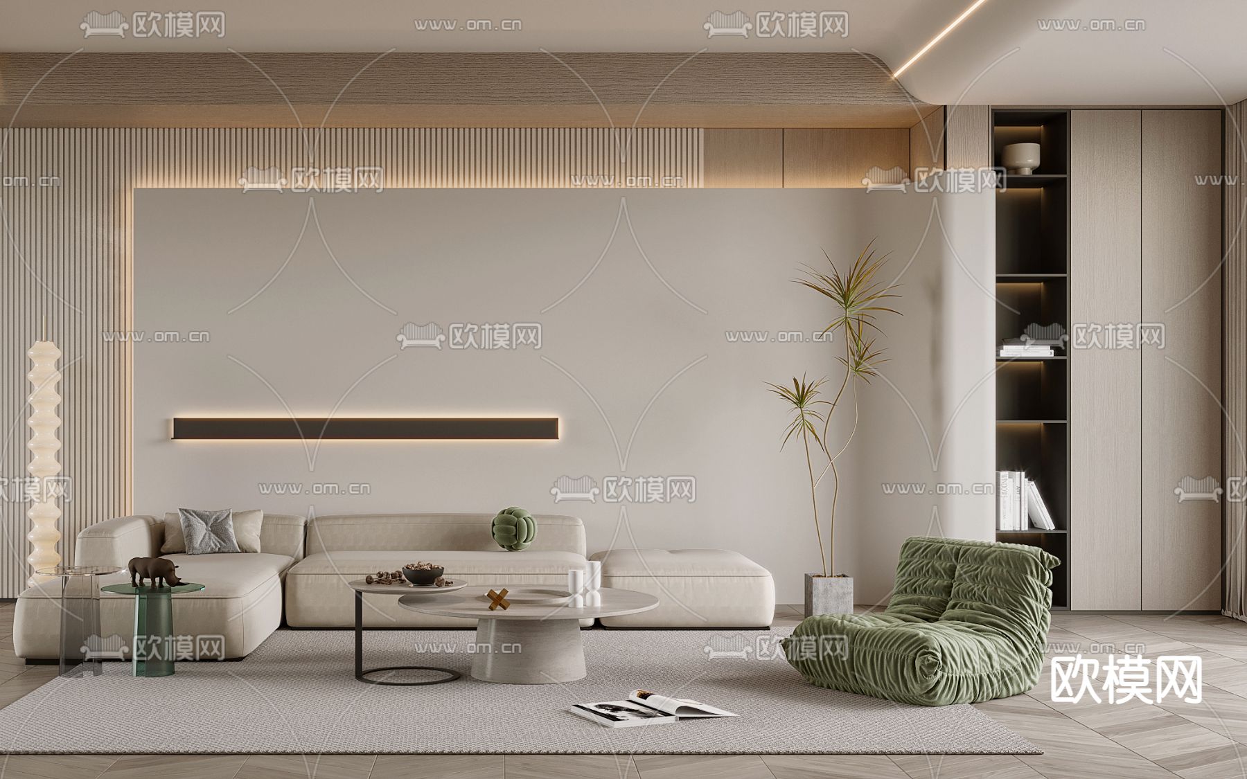 现代布艺转角沙发组合3d模型下载（渲染图3）