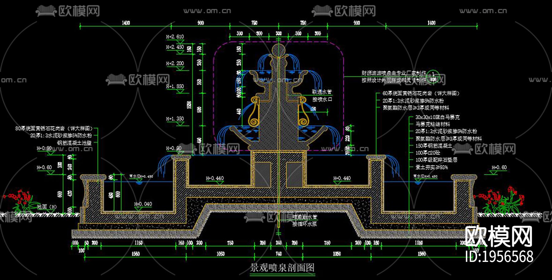 景观喷泉CAD施工图下载（渲染图3）