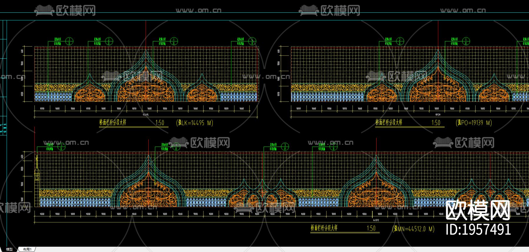 人行天桥栏杆节点大样下载（渲染图2）