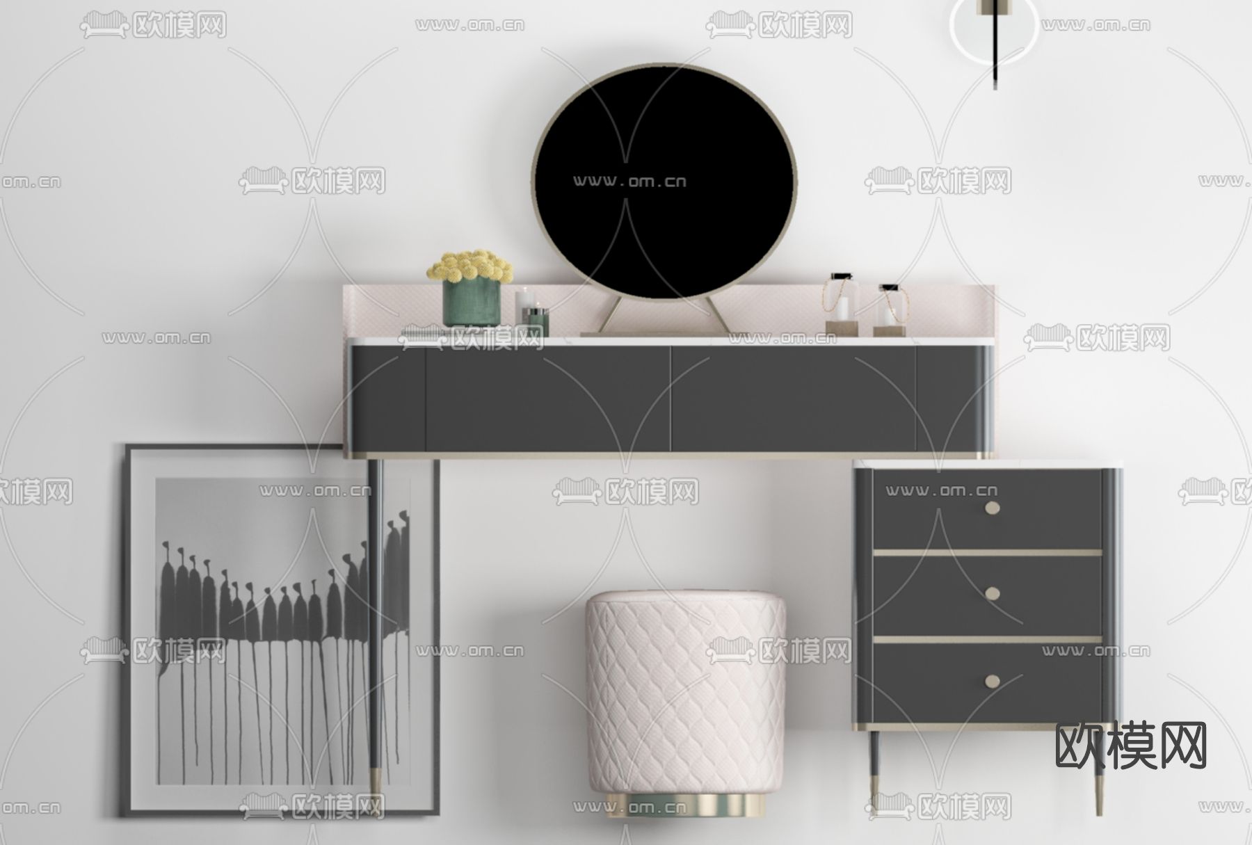 现代轻奢梳妆台免费3d模型下载