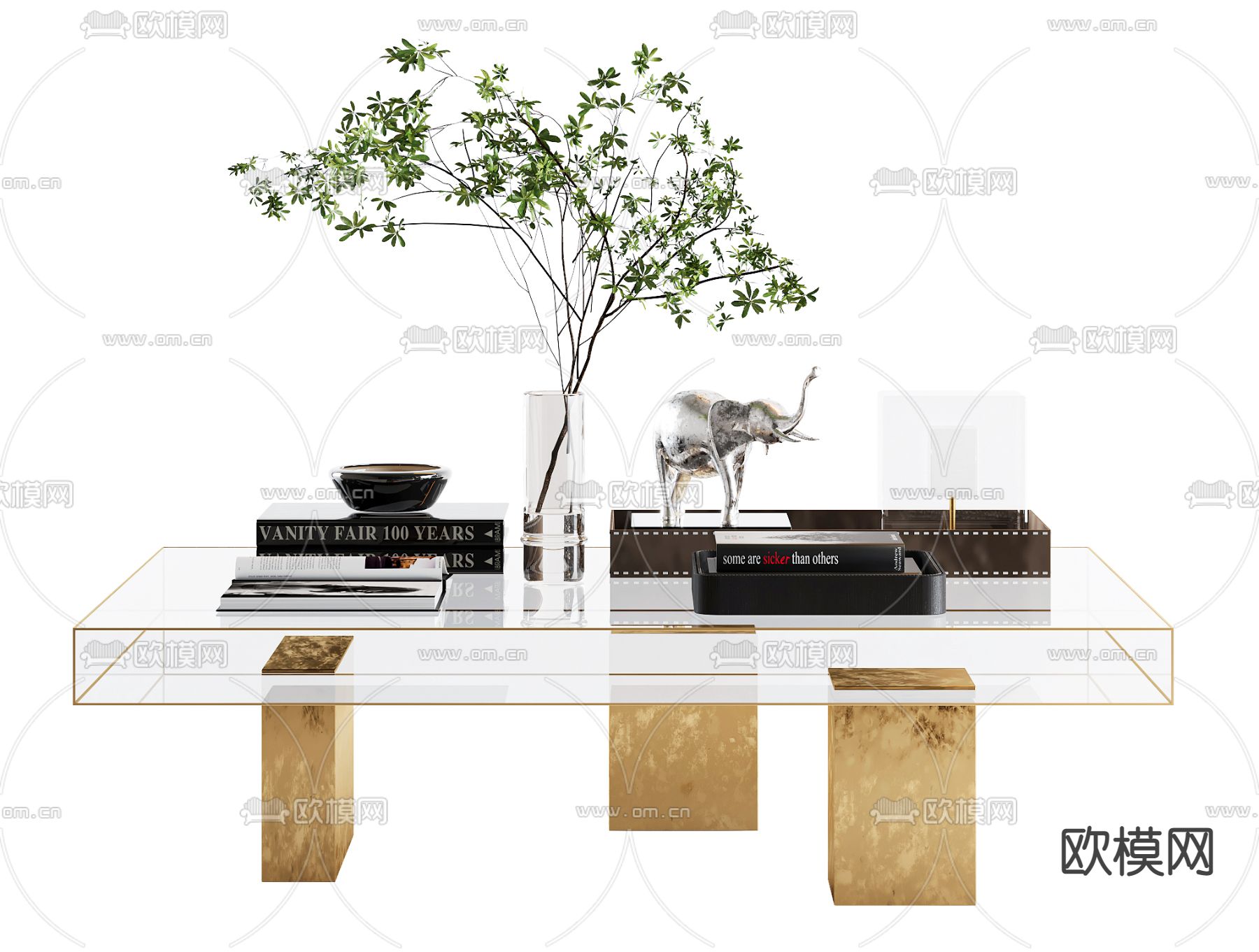 现代玻璃方茶几3d模型下载（渲染图2）