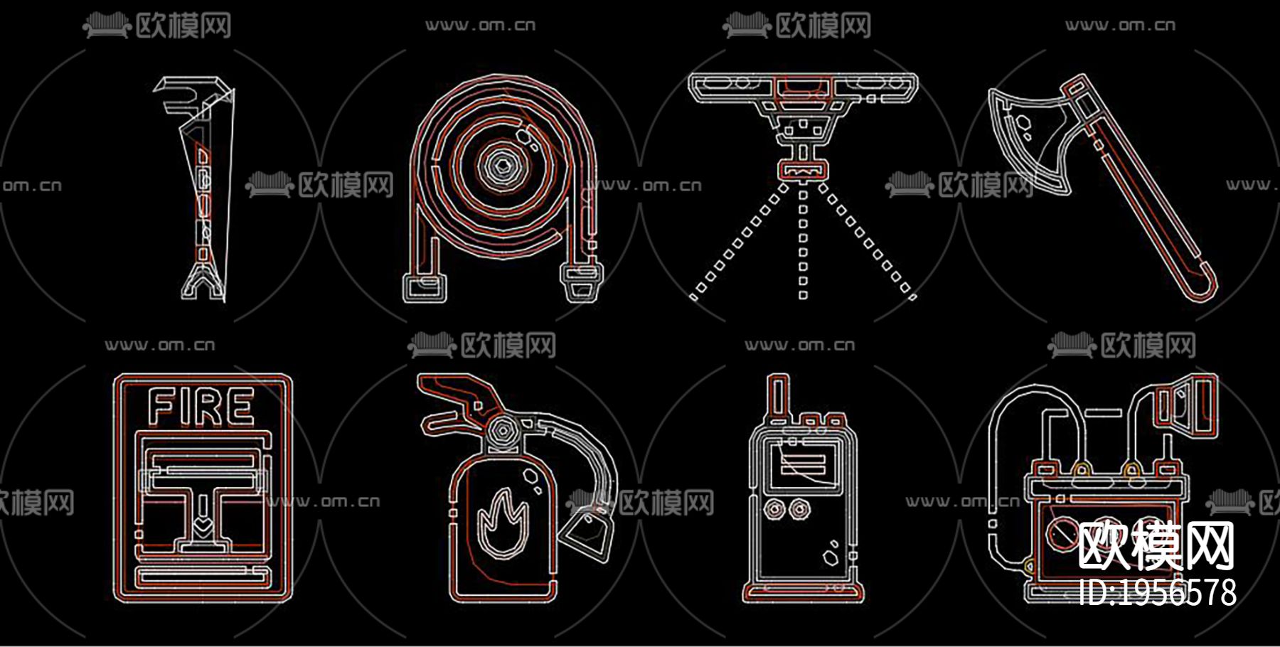 消防器材CAD施工图下载（渲染图6）