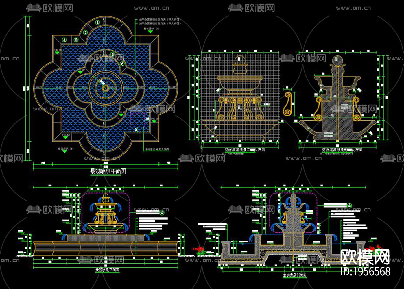 景观喷泉CAD施工图下载（渲染图2）