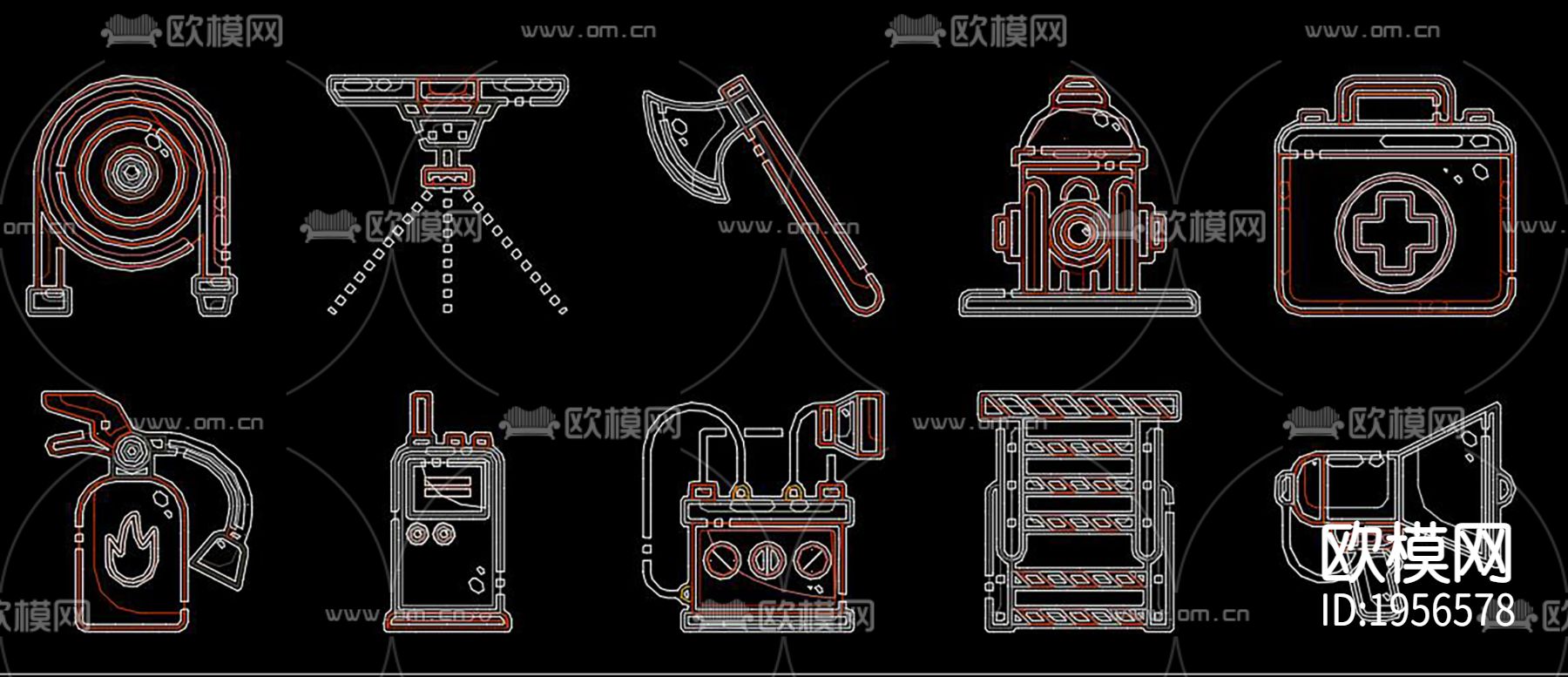 消防器材CAD施工图下载（渲染图2）