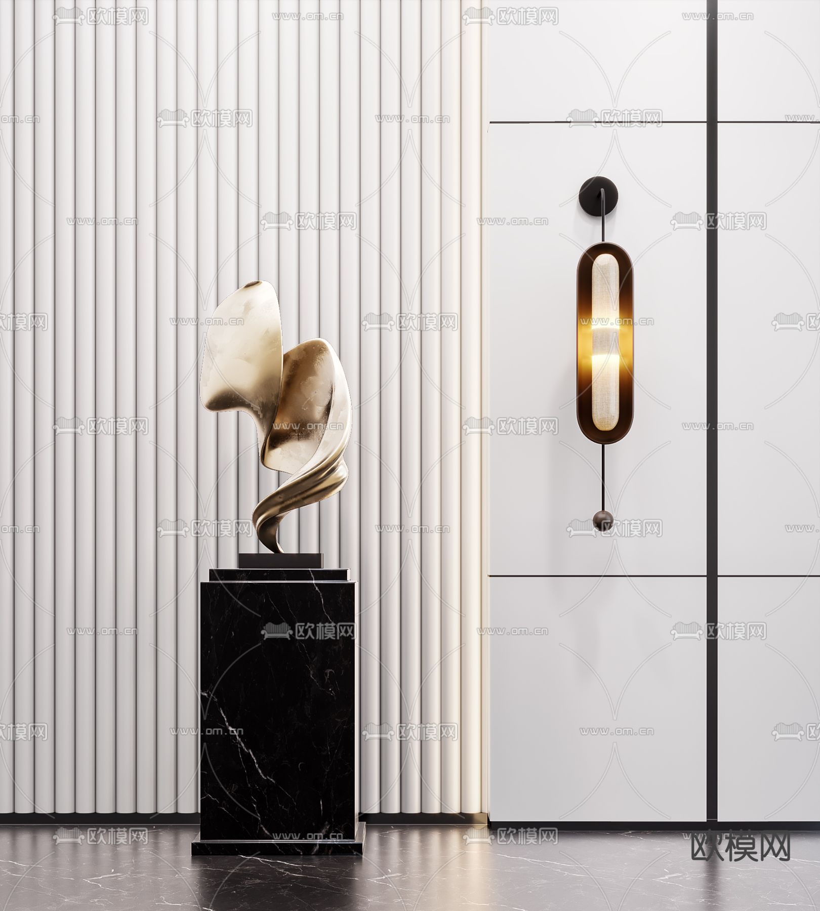 现代抽象金属雕塑3d模型下载（渲染图1）