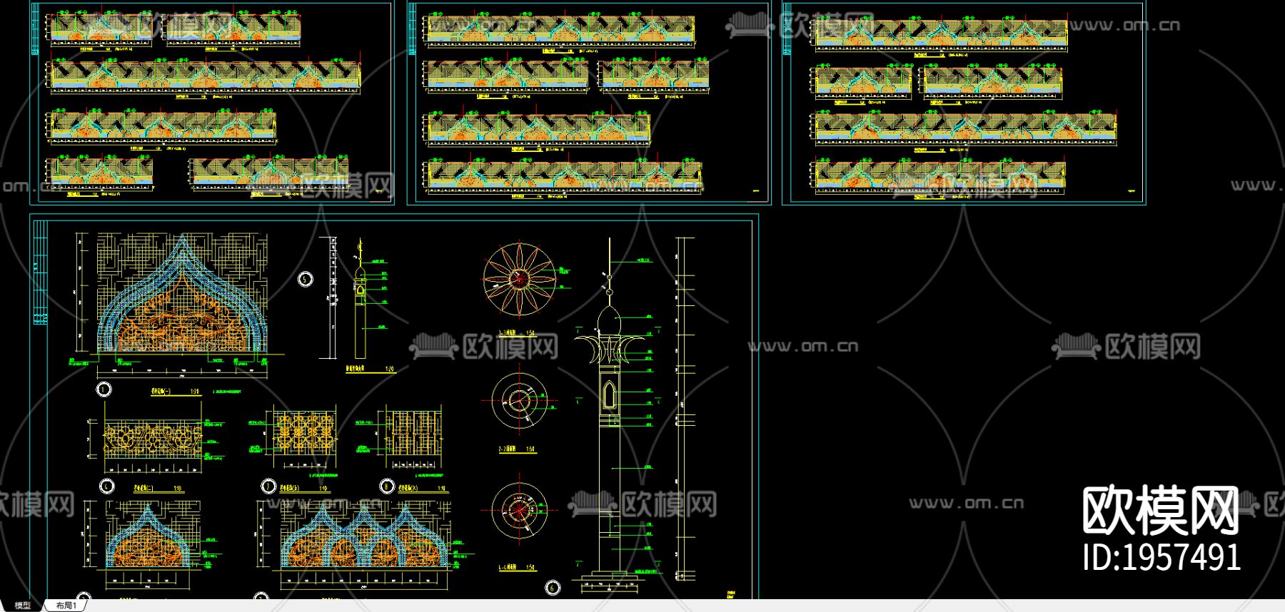人行天桥栏杆节点大样下载（渲染图1）