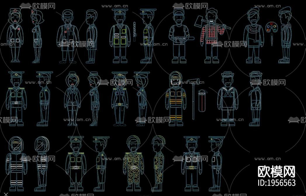多种职业人物CAD图库下载（渲染图8）