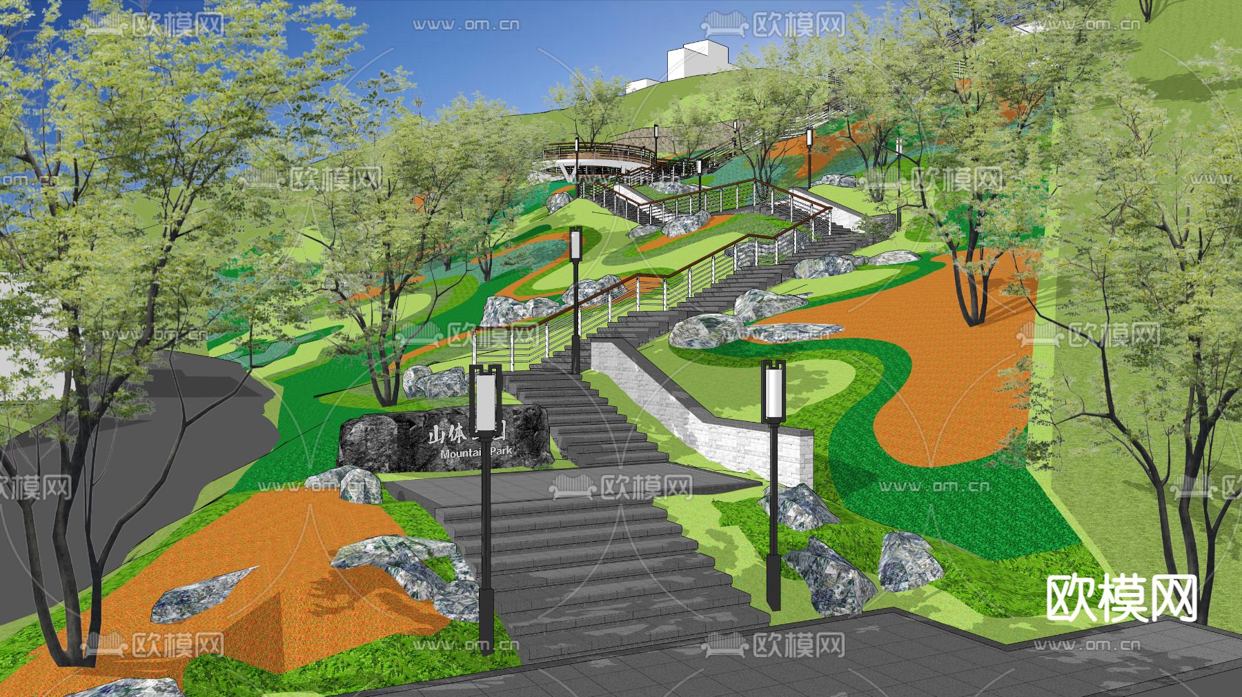 现代山地公园景观su模型下载（渲染图1）