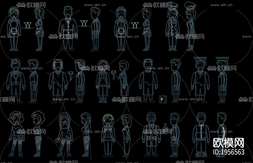 多种职业人物CAD图库下载（渲染图10）