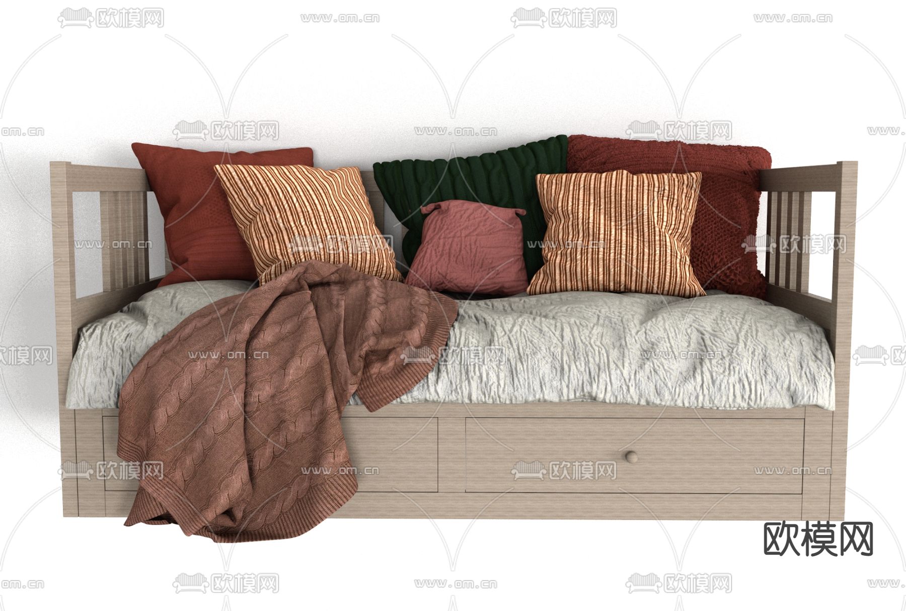 北欧实木沙发床免费3d模型下载