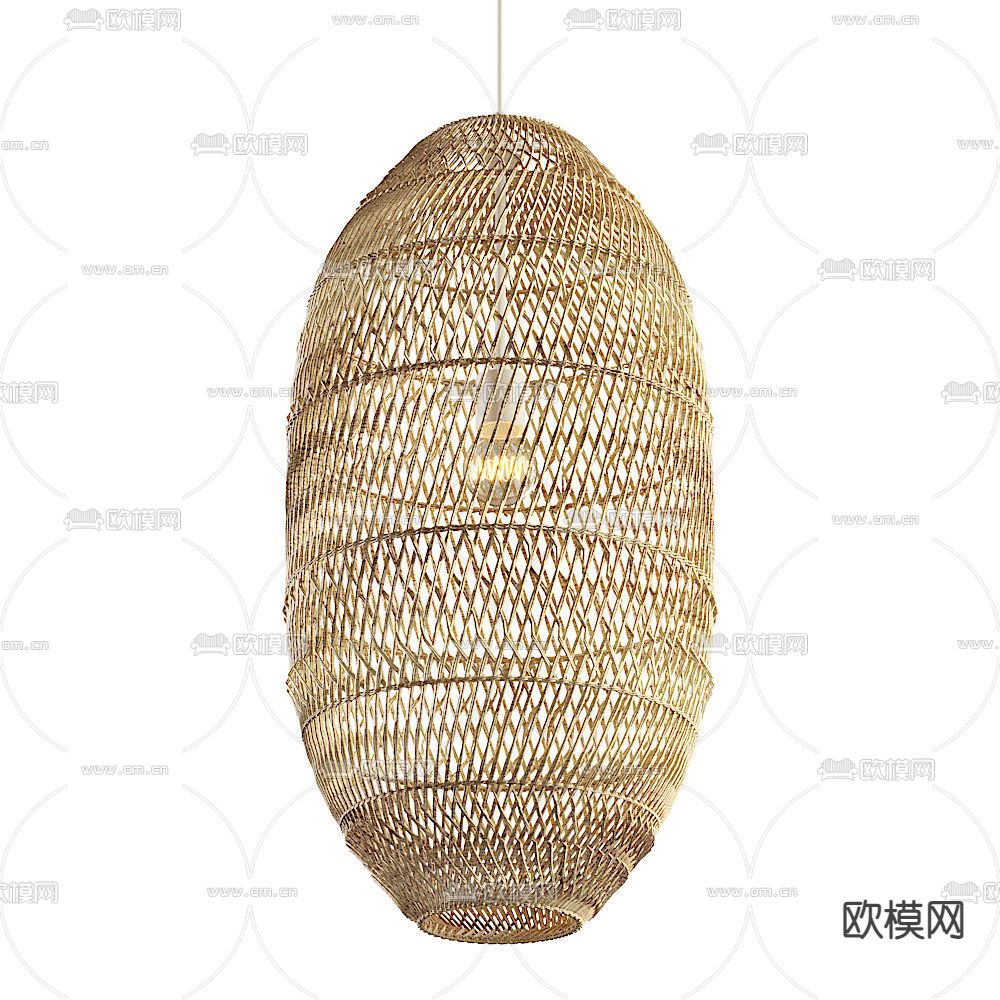 自然风藤编吊灯3d模型下载（渲染图4）