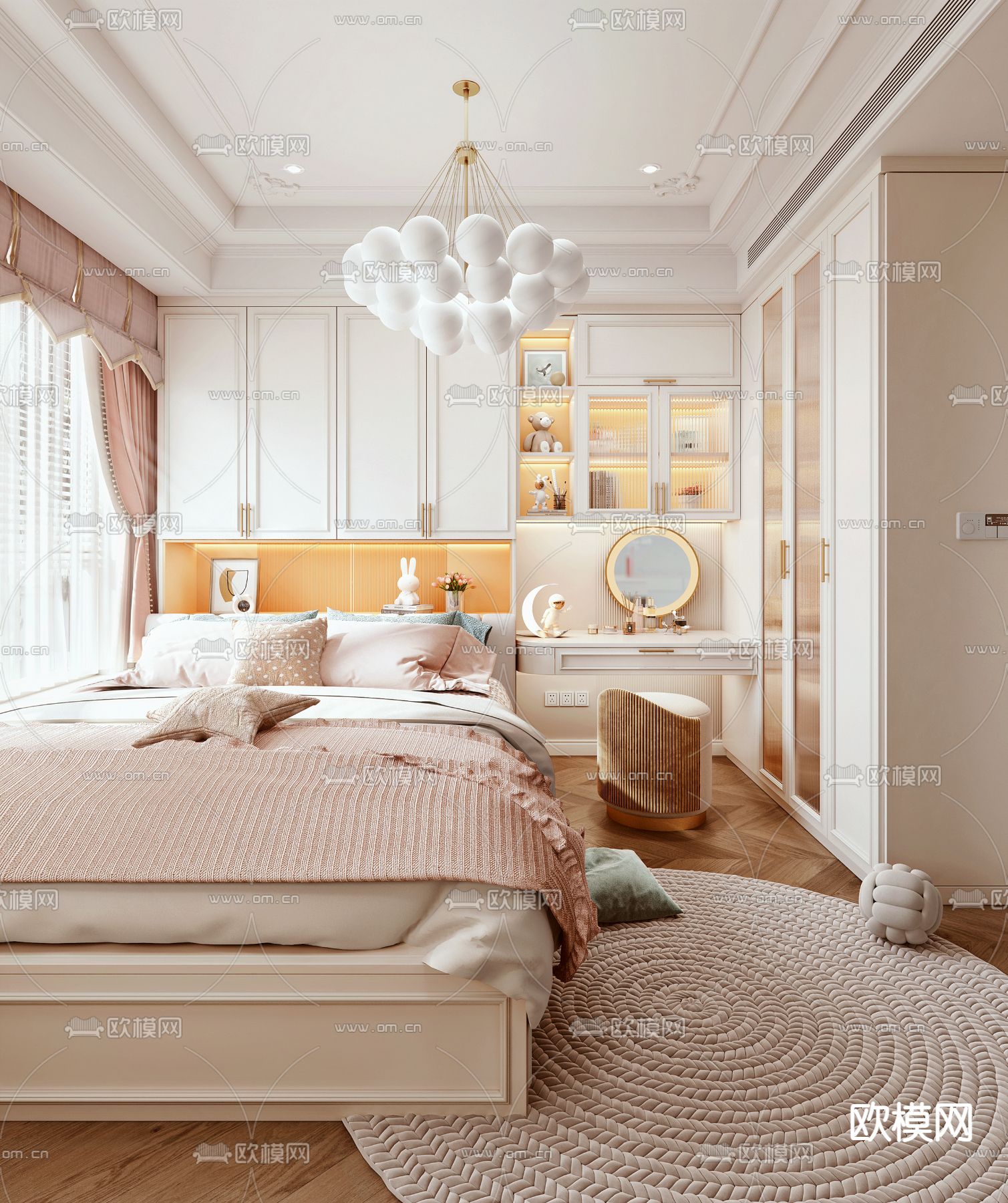 简欧榻榻米卧室3d模型下载
