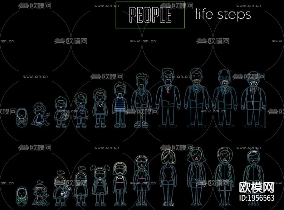 多种职业人物CAD图库下载（渲染图1）