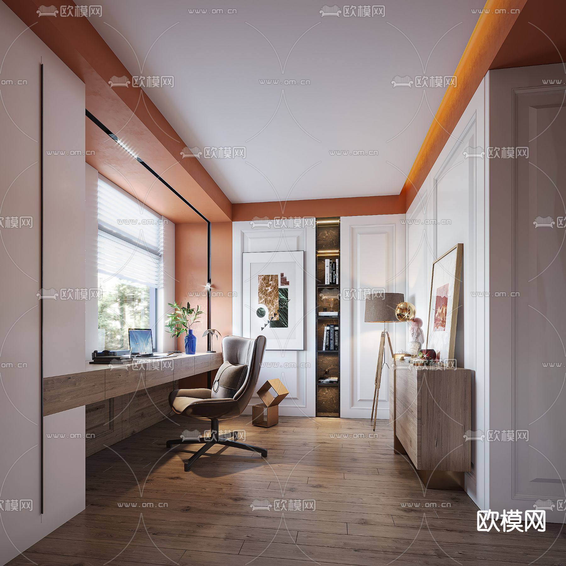 现代书房3d模型下载