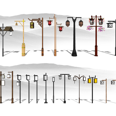  新中式路灯景观灯户外灯su模型 