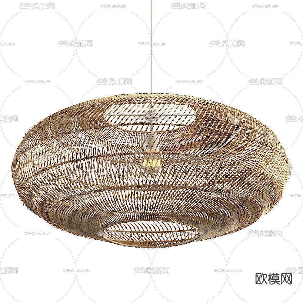 自然风藤编吊灯3d模型下载（渲染图2）