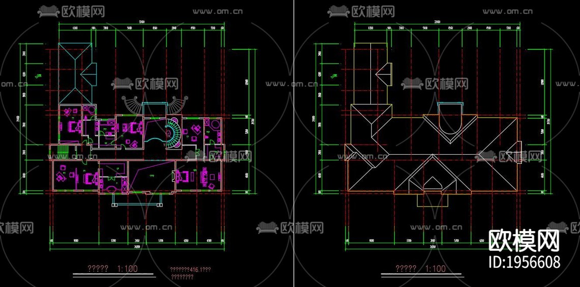 别墅cad平面布置图-免费3dmax模型库-欧模网