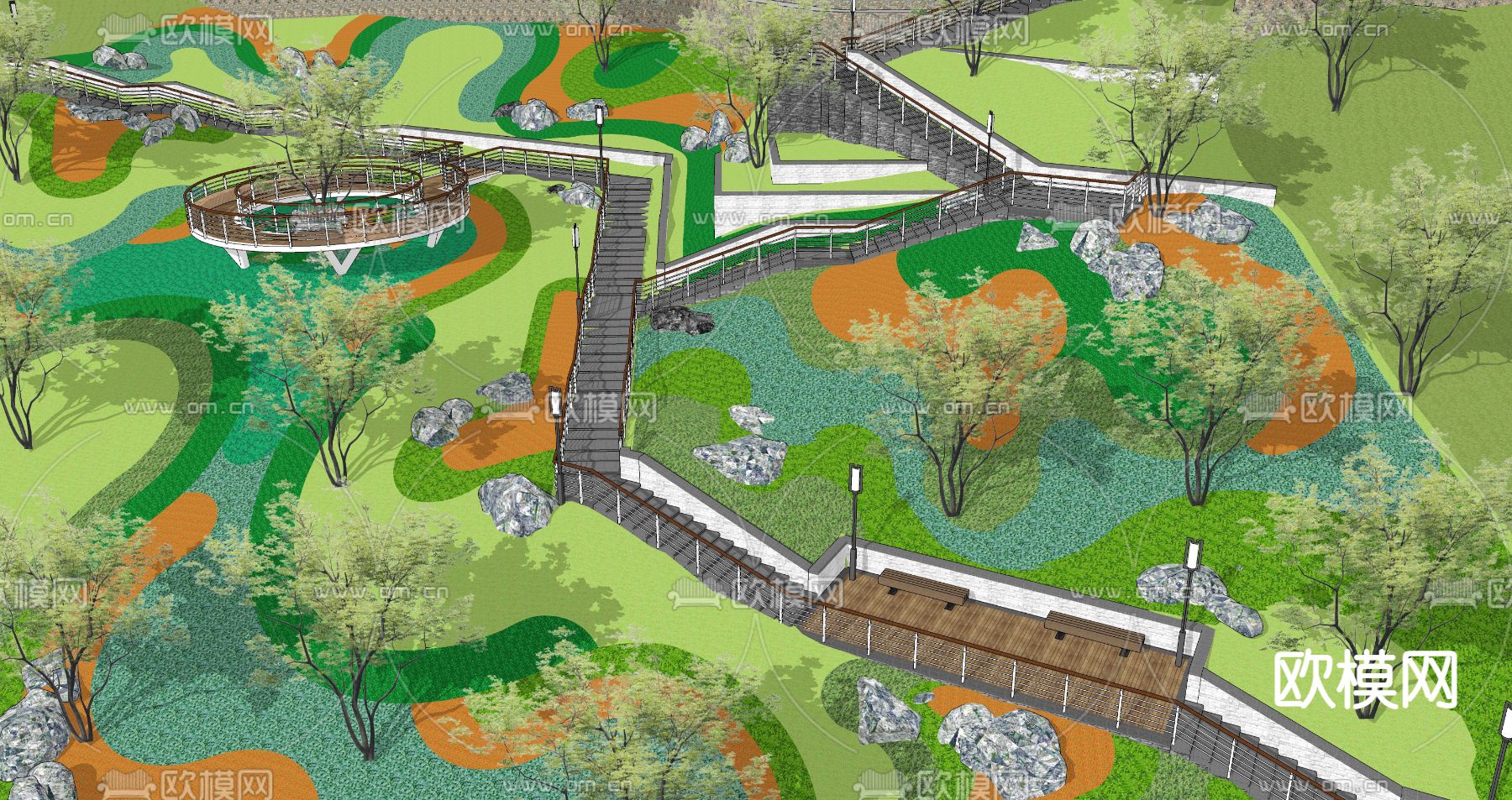 现代山地公园景观su模型下载（渲染图2）
