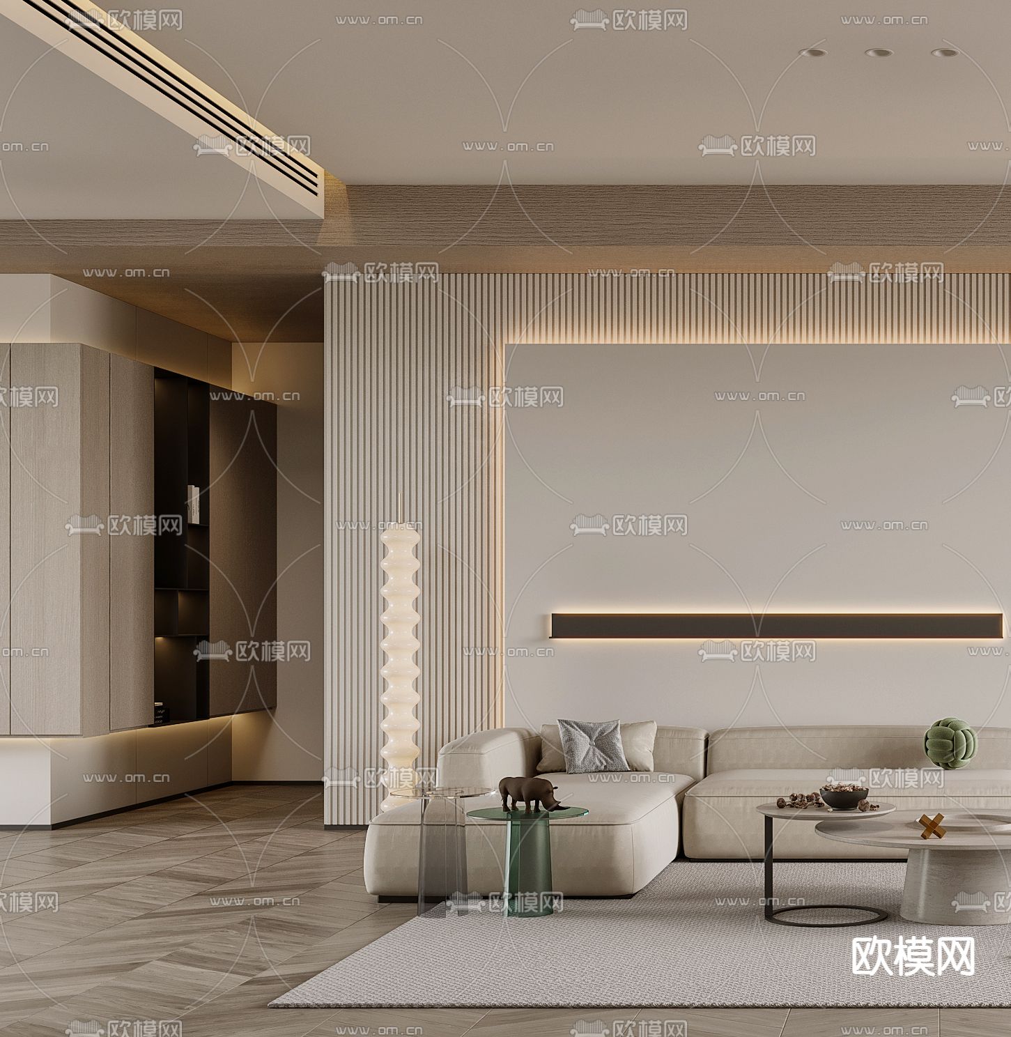 现代布艺转角沙发组合3d模型下载（渲染图2）