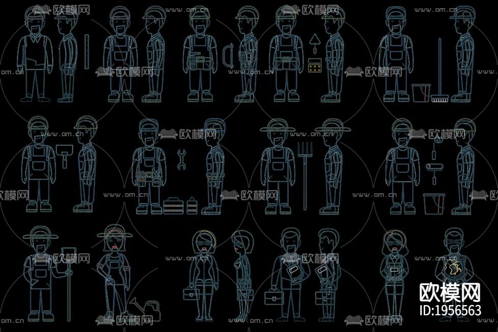 多种职业人物CAD图库下载（渲染图6）