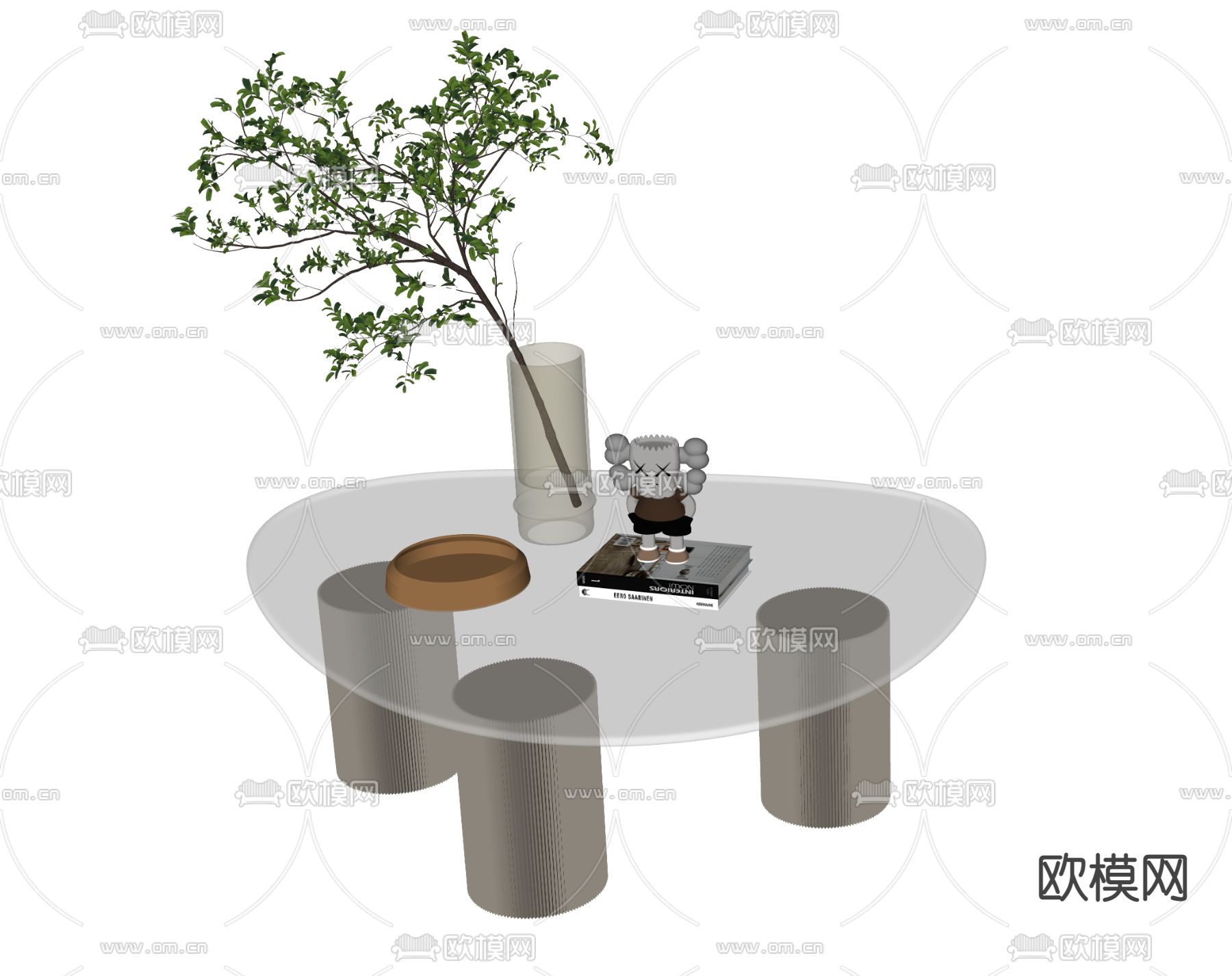 现代玻璃茶几su模型下载（渲染图2）