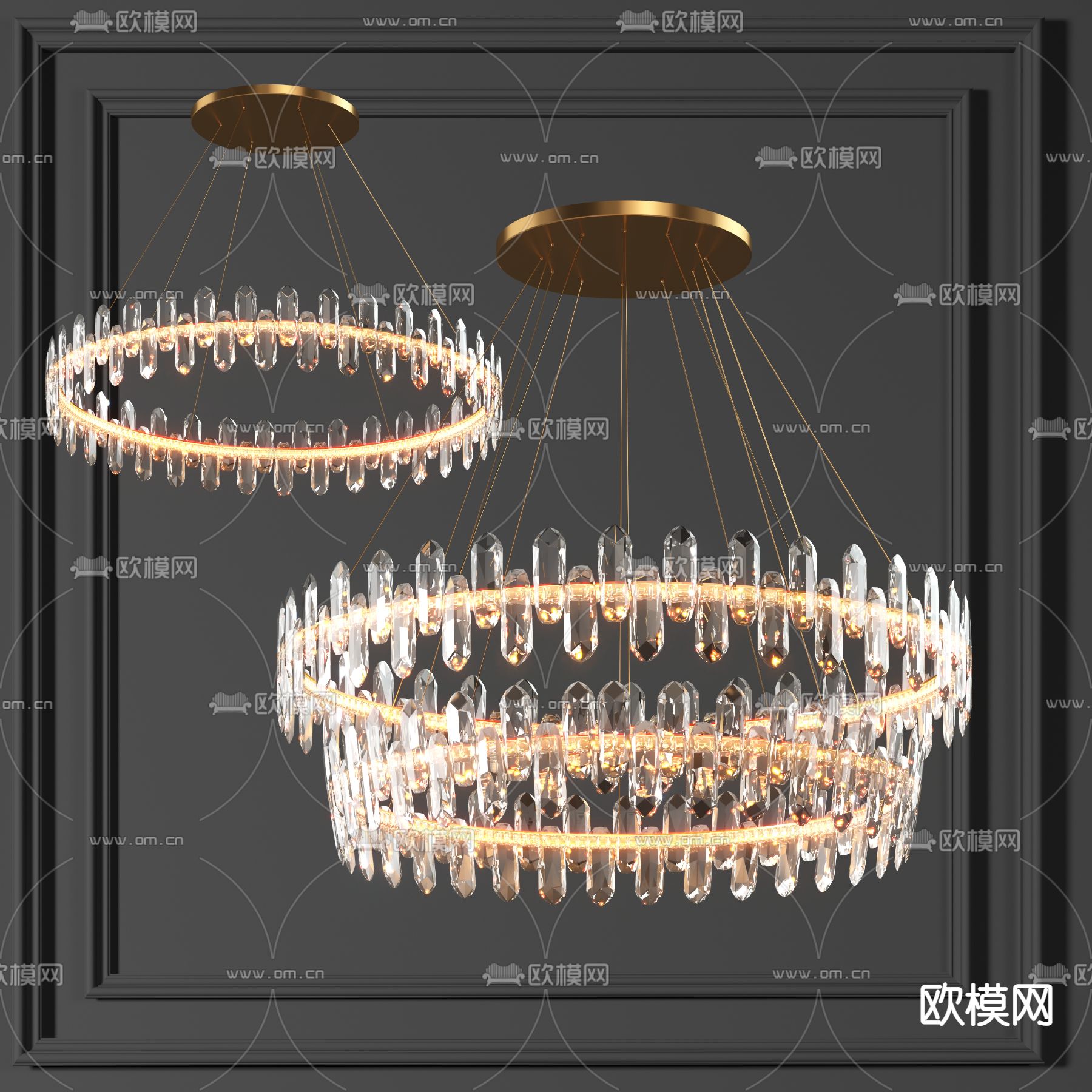 现代水晶圆环吊灯3d模型下载_ID11801600_3dmax免费模型-欧模网