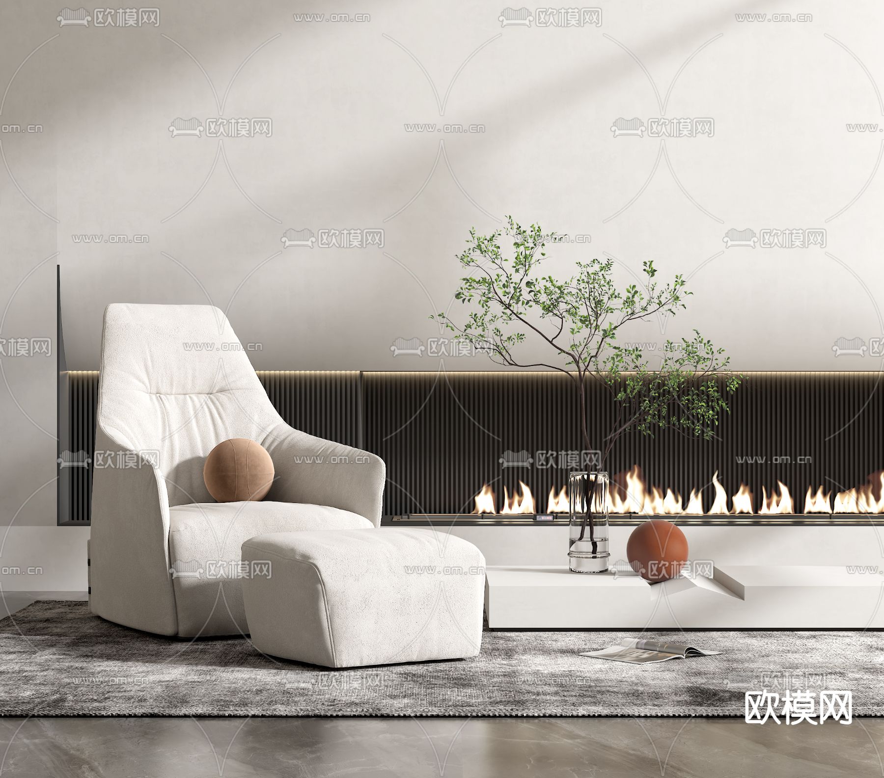 现代布艺单人沙发3d模型下载