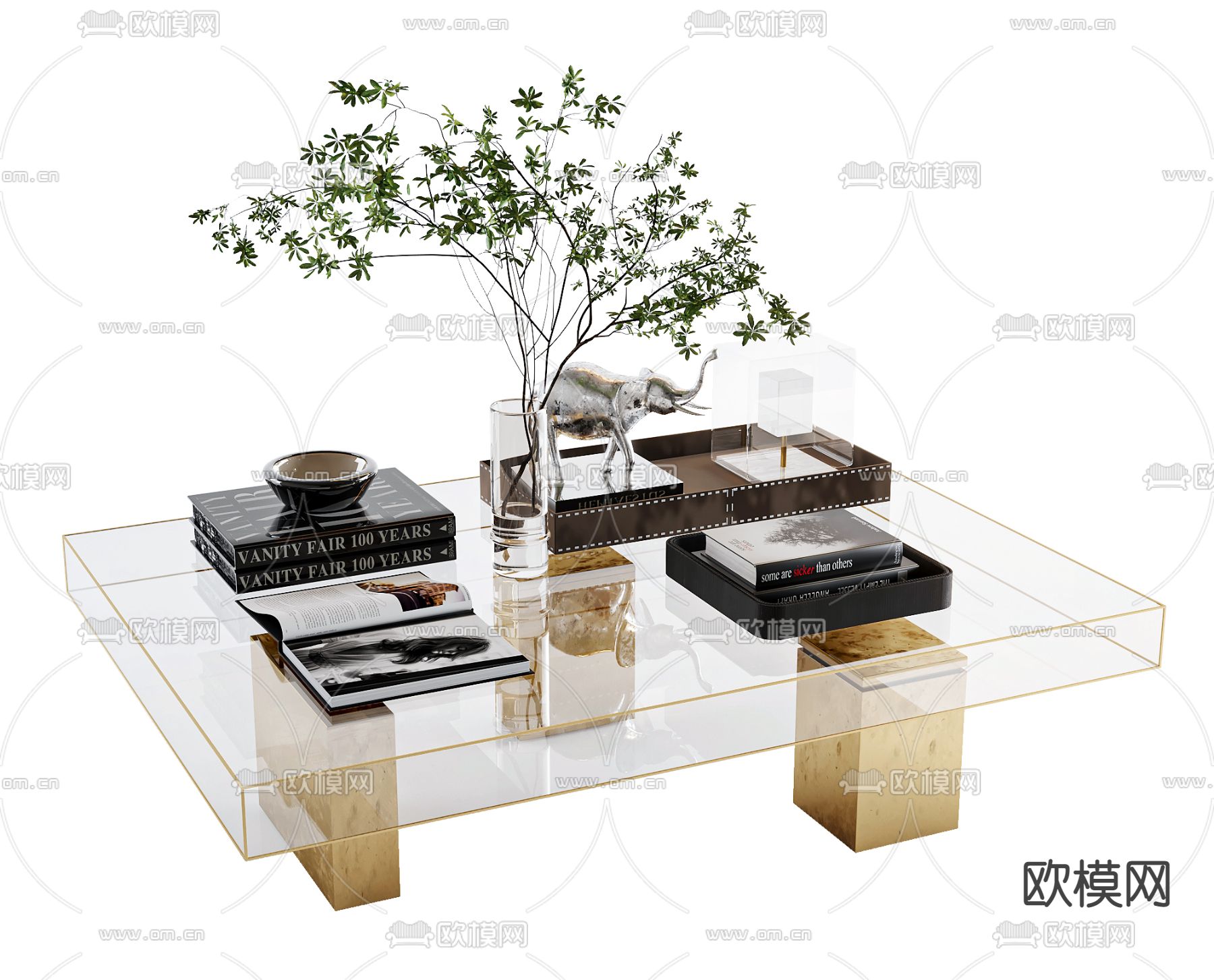 现代玻璃方茶几3d模型下载（渲染图1）