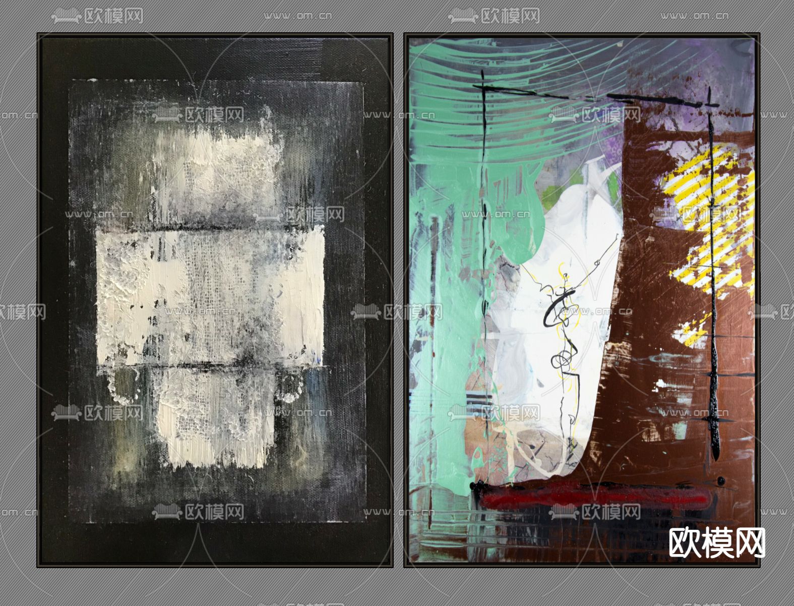 侘寂装饰画挂画su模型下载（渲染图2）