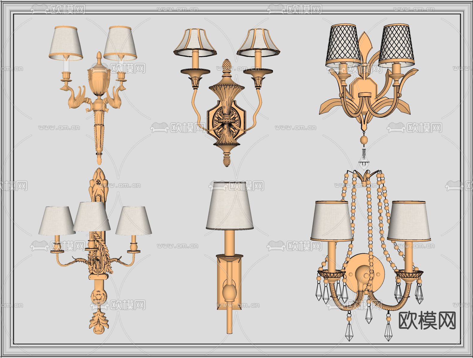 欧式金属壁灯su模型下载（渲染图2）