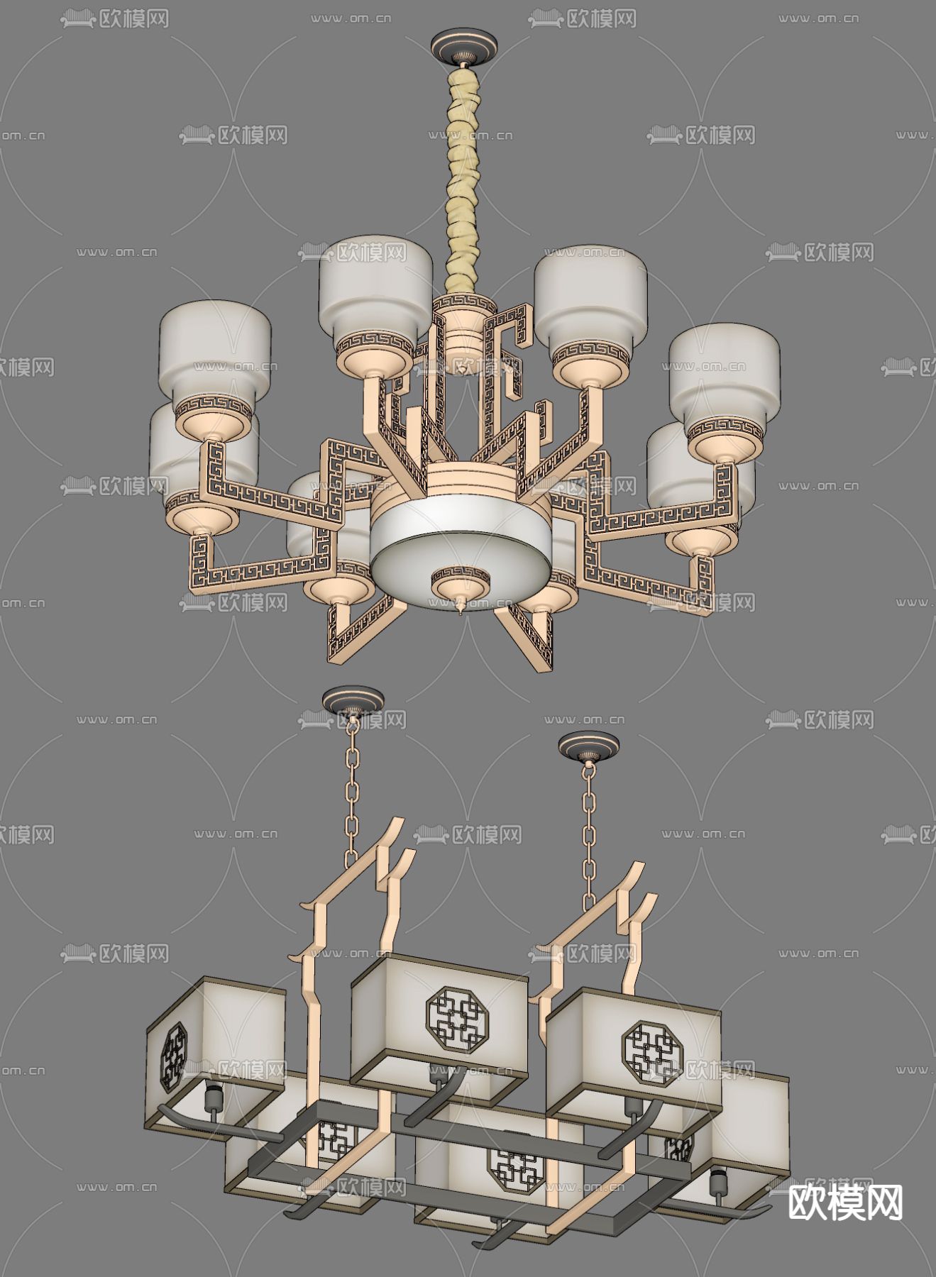 新中式吊灯su模型下载（渲染图2）