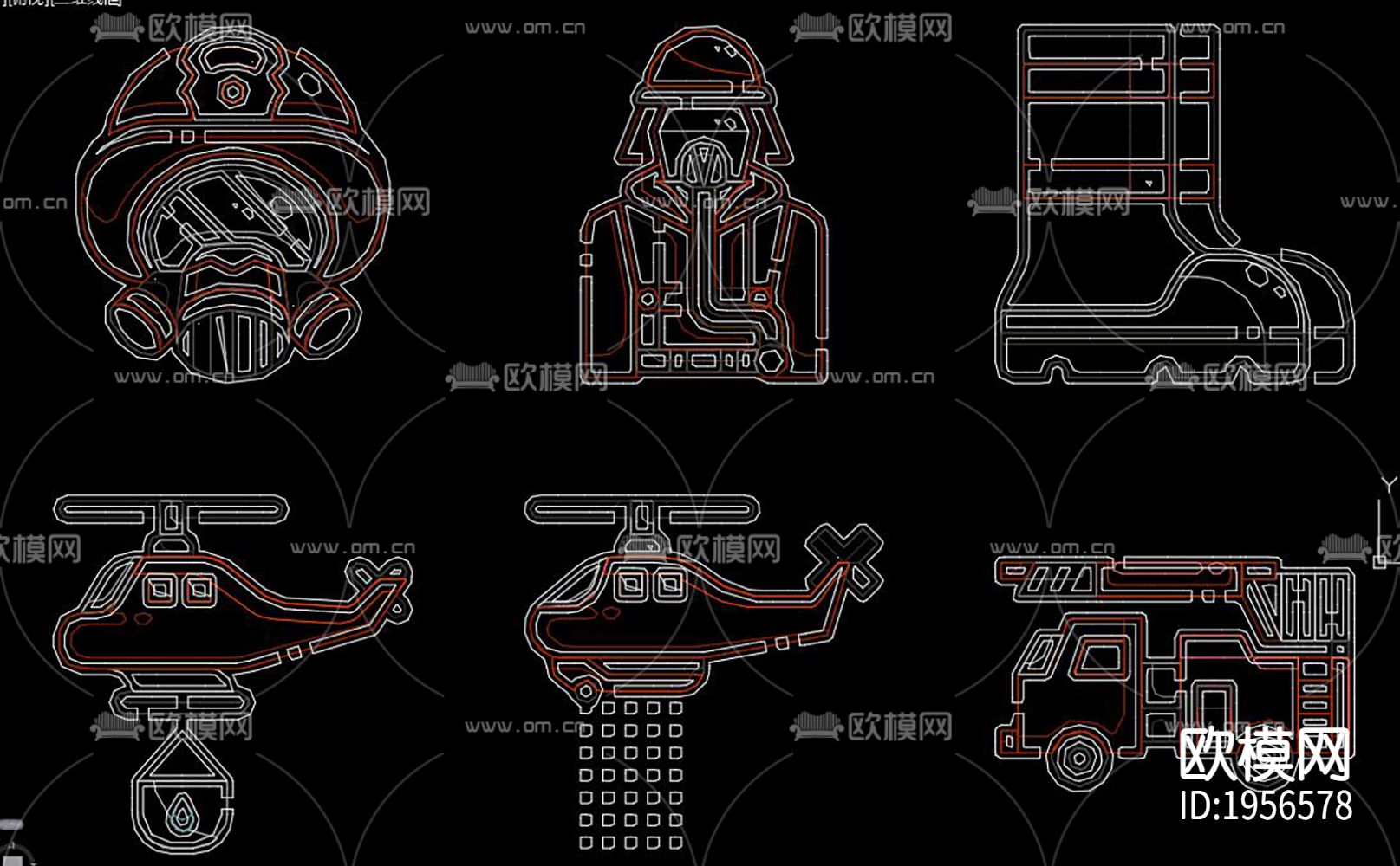消防器材CAD施工图下载（渲染图3）