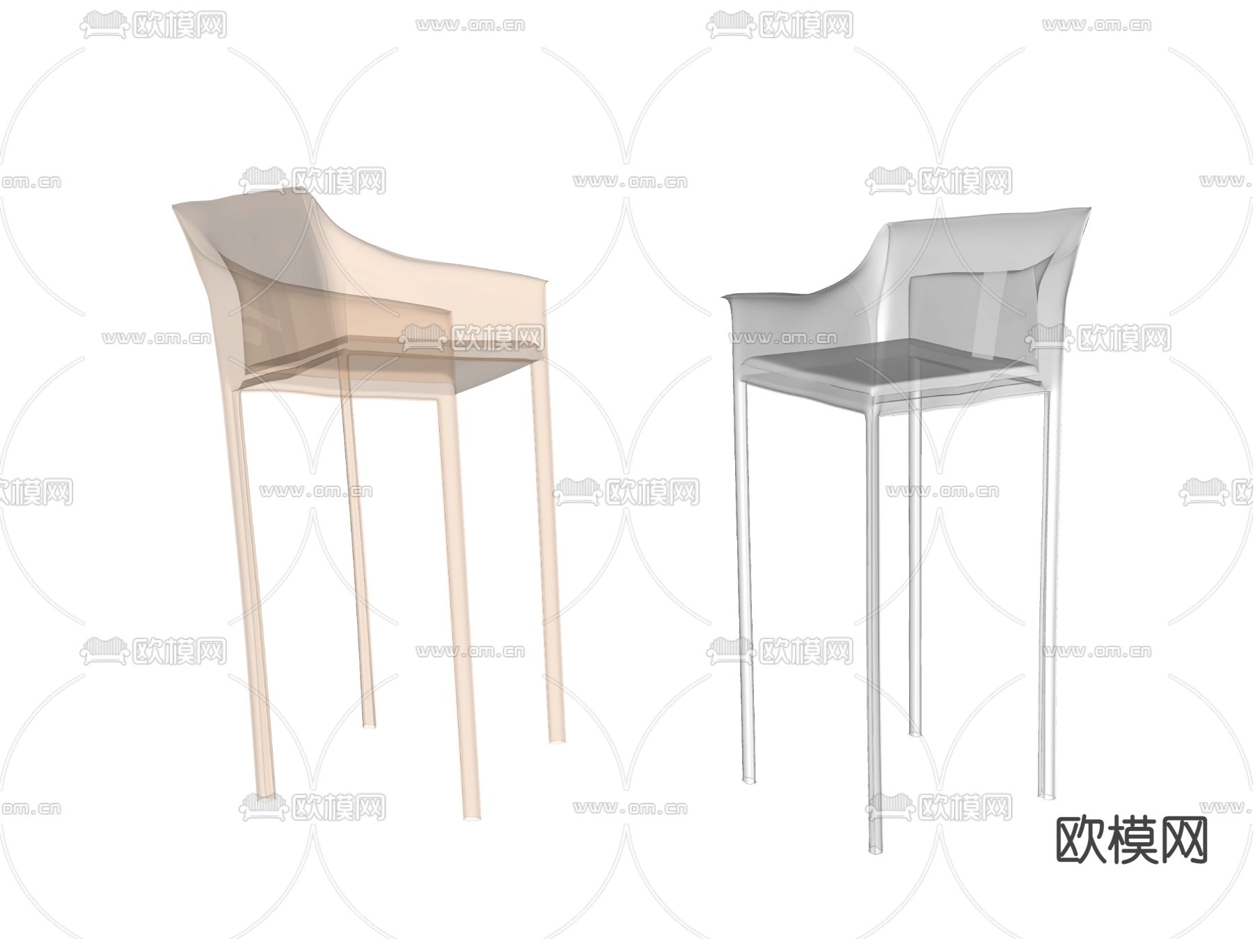 现代亚克力吧椅su模型下载（渲染图2）