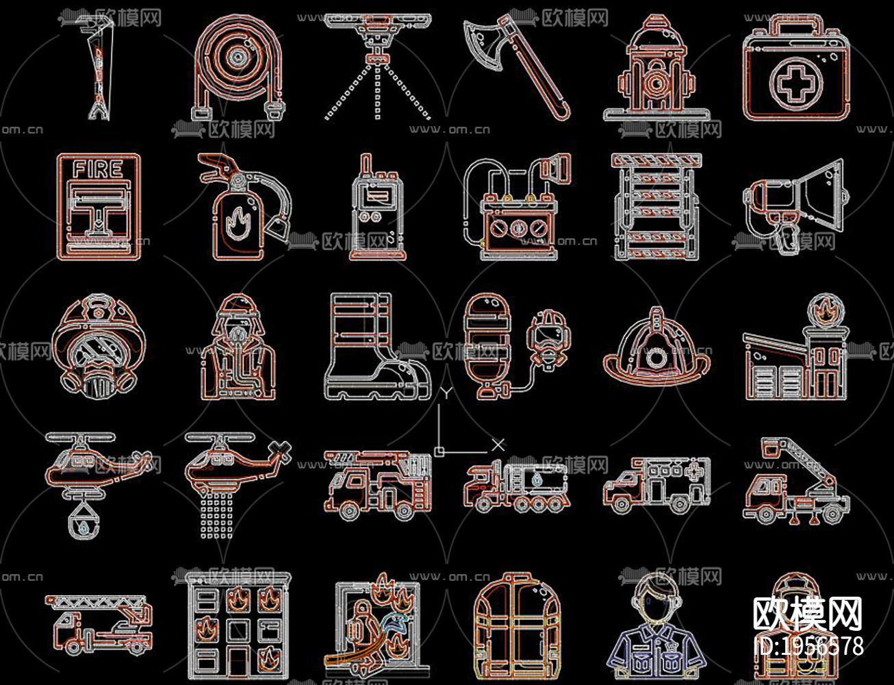 消防器材CAD施工图下载（渲染图1）