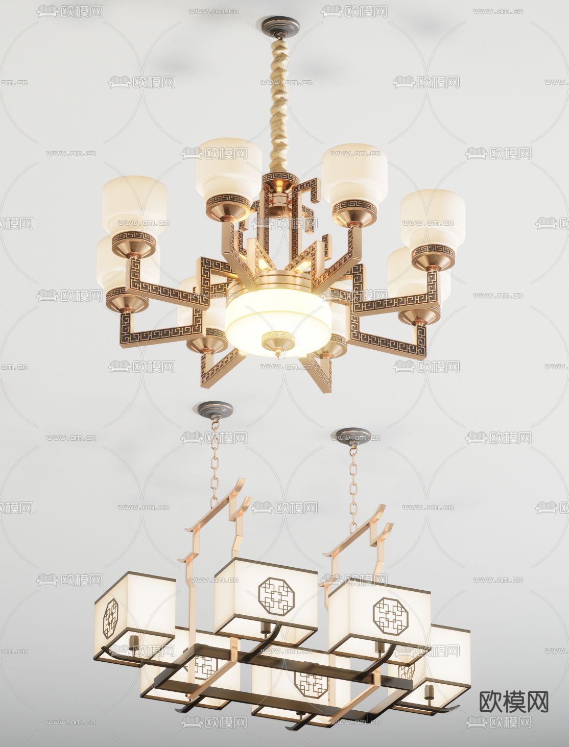 新中式吊灯su模型下载（渲染图1）