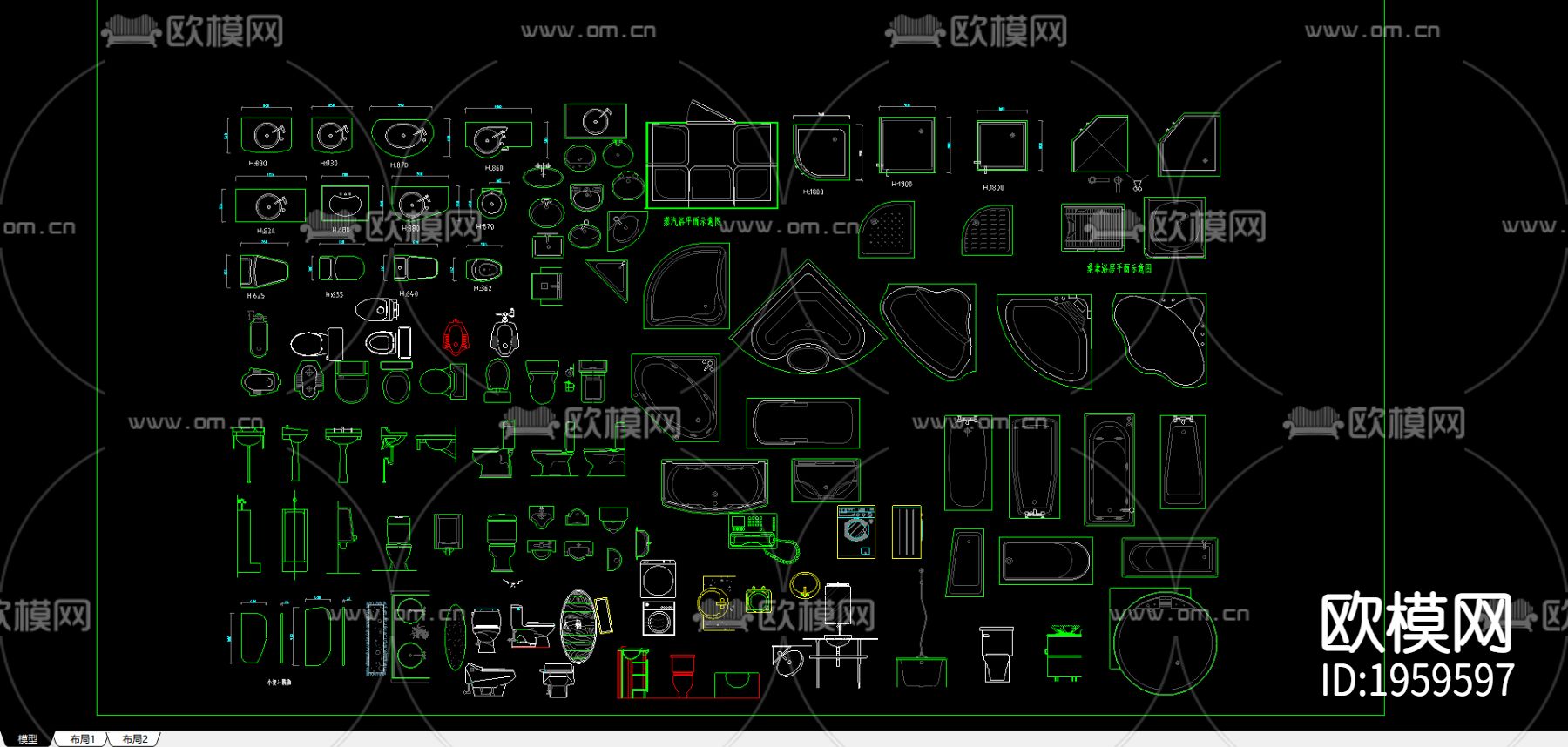 卫浴洁具cad图块下载