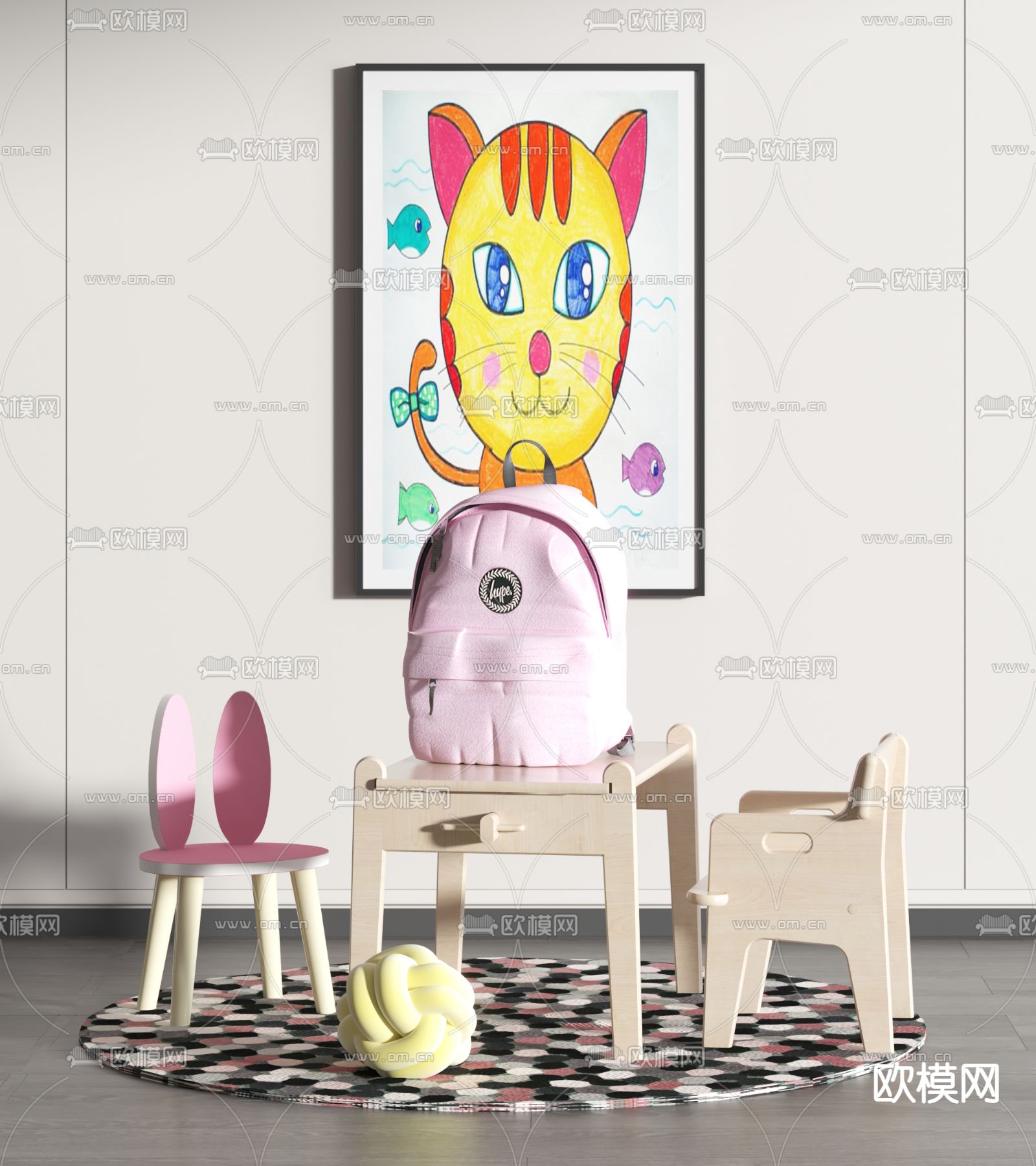 现代儿童桌椅3d模型下载