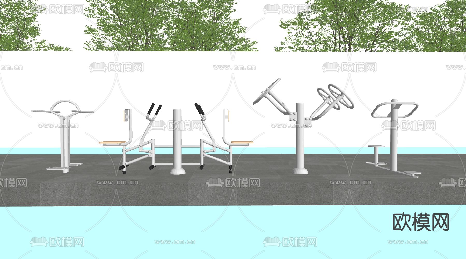 现代户外健身器材su模型下载（渲染图2）