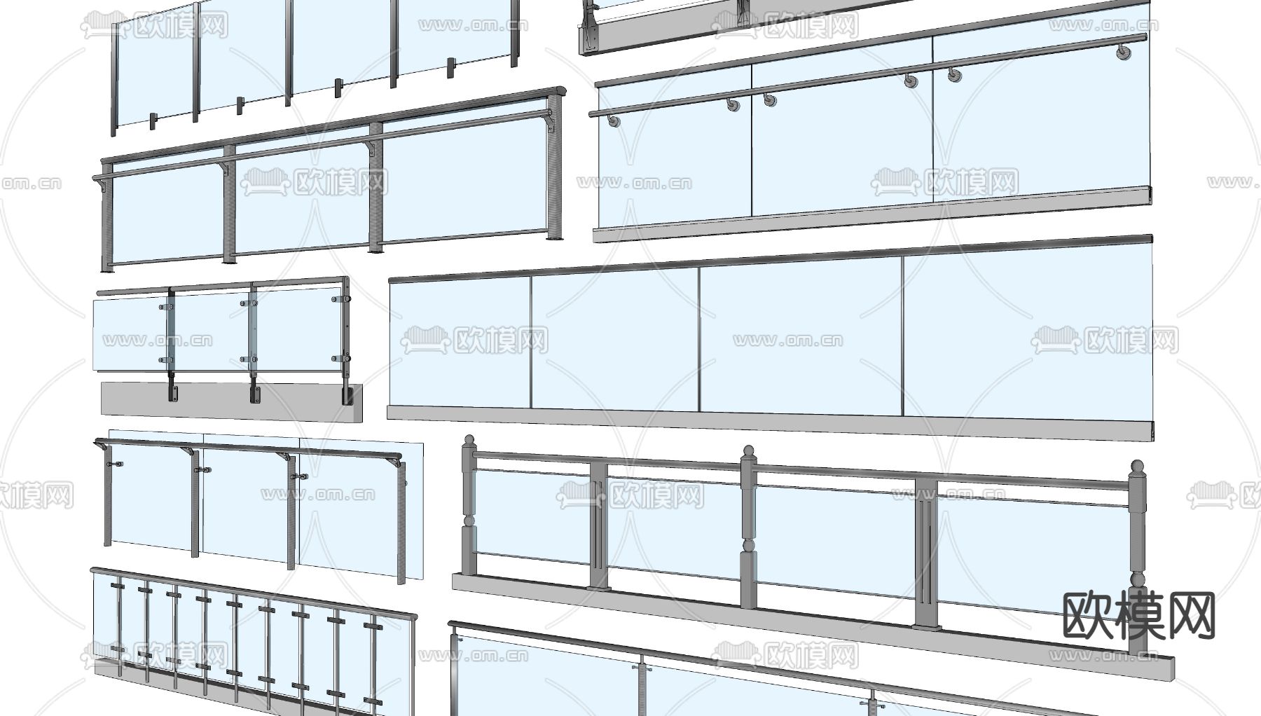 现代玻璃栏杆su模型下载（渲染图2）