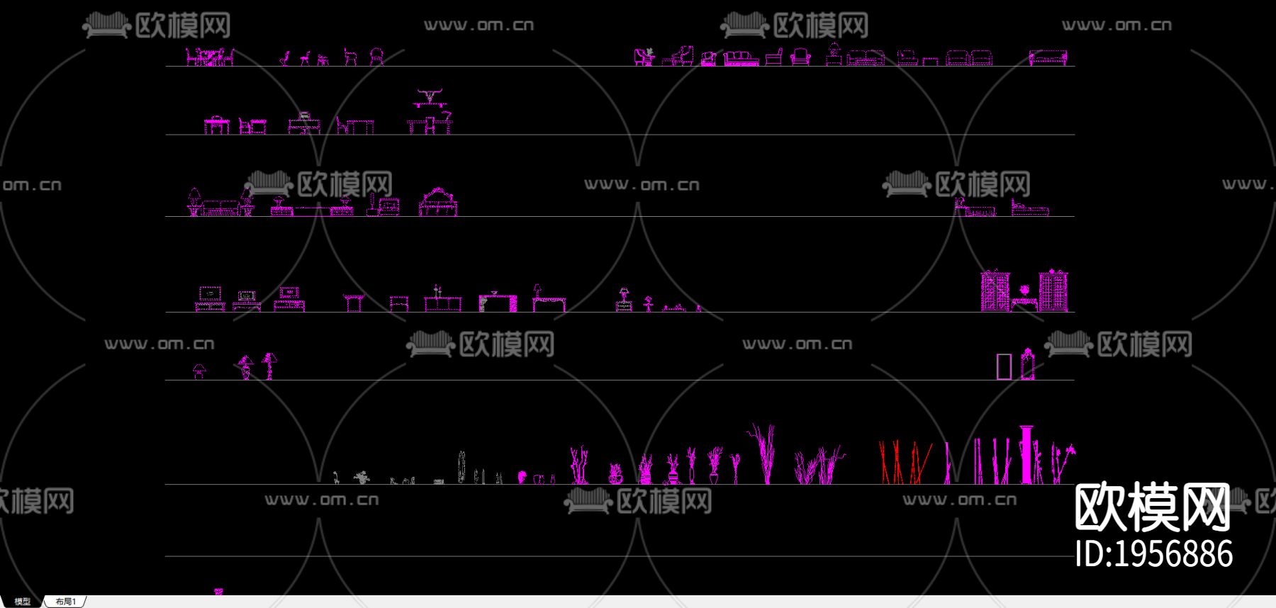 家具cad立面图块下载（渲染图2）