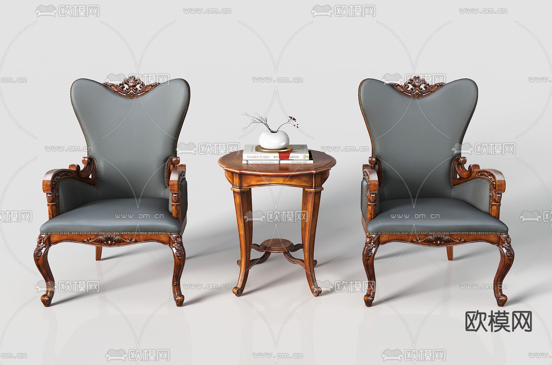 欧式古典皮革休闲椅3d模型下载