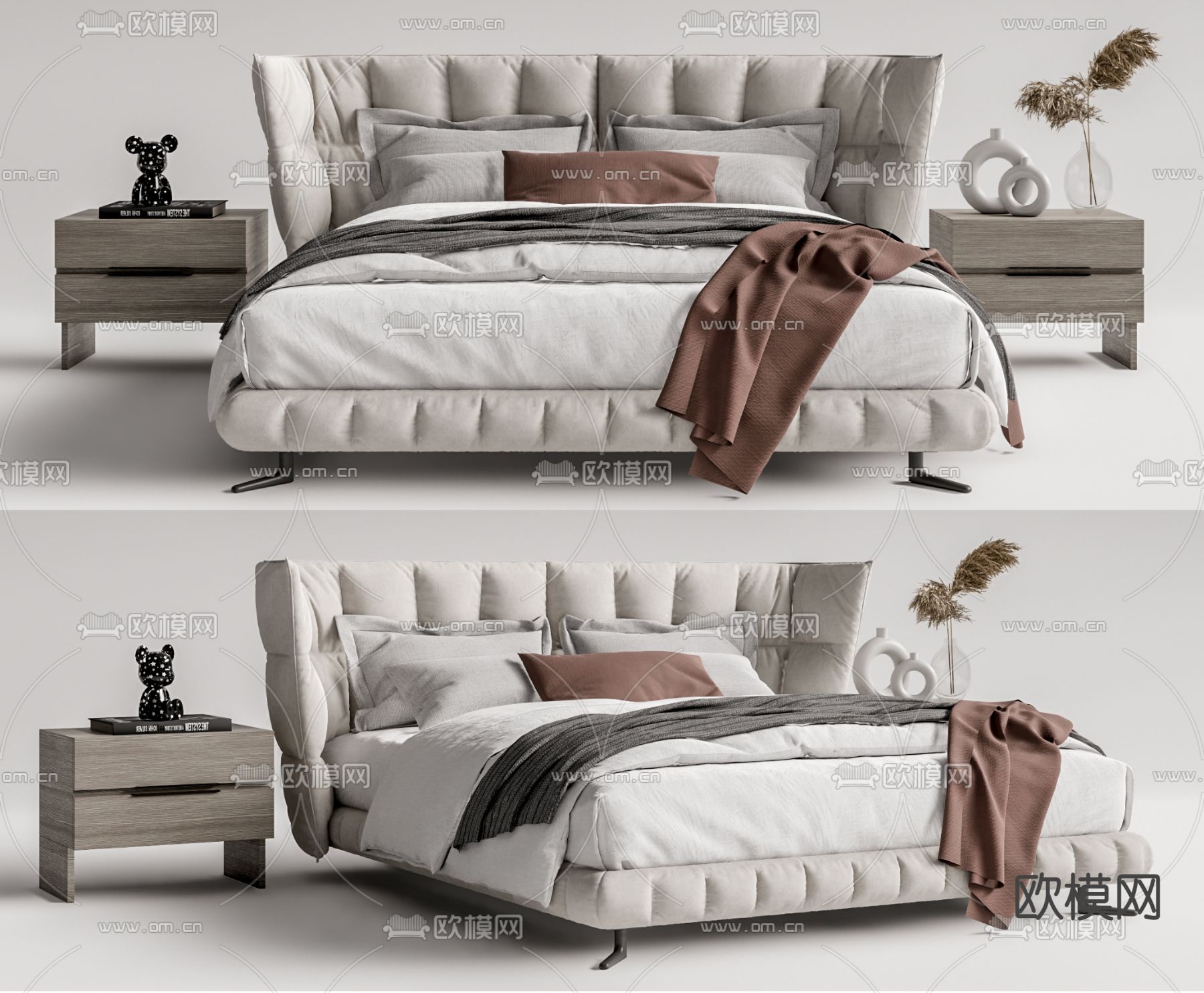 现代布艺双人床su模型