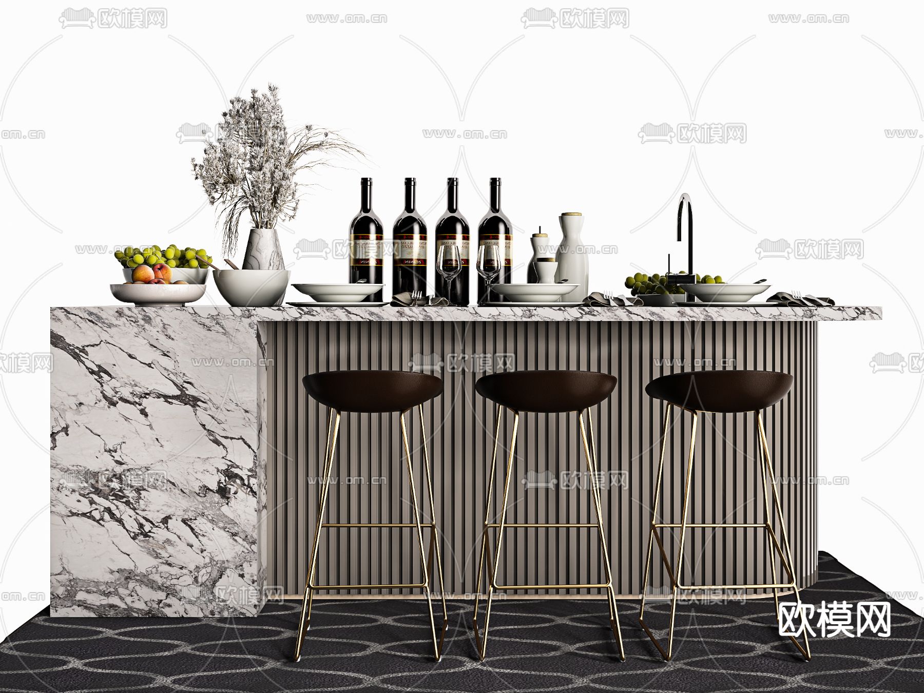 现代吧台吧椅3d模型下载