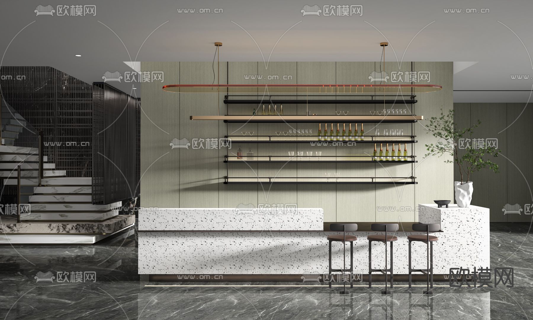 现代大理石吧台前台3d模型下载（渲染图1）