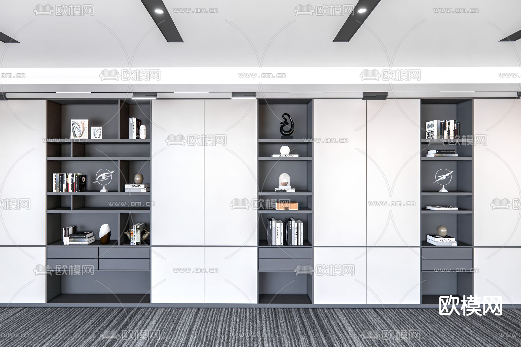 现代壁柜su模型下载（渲染图1）