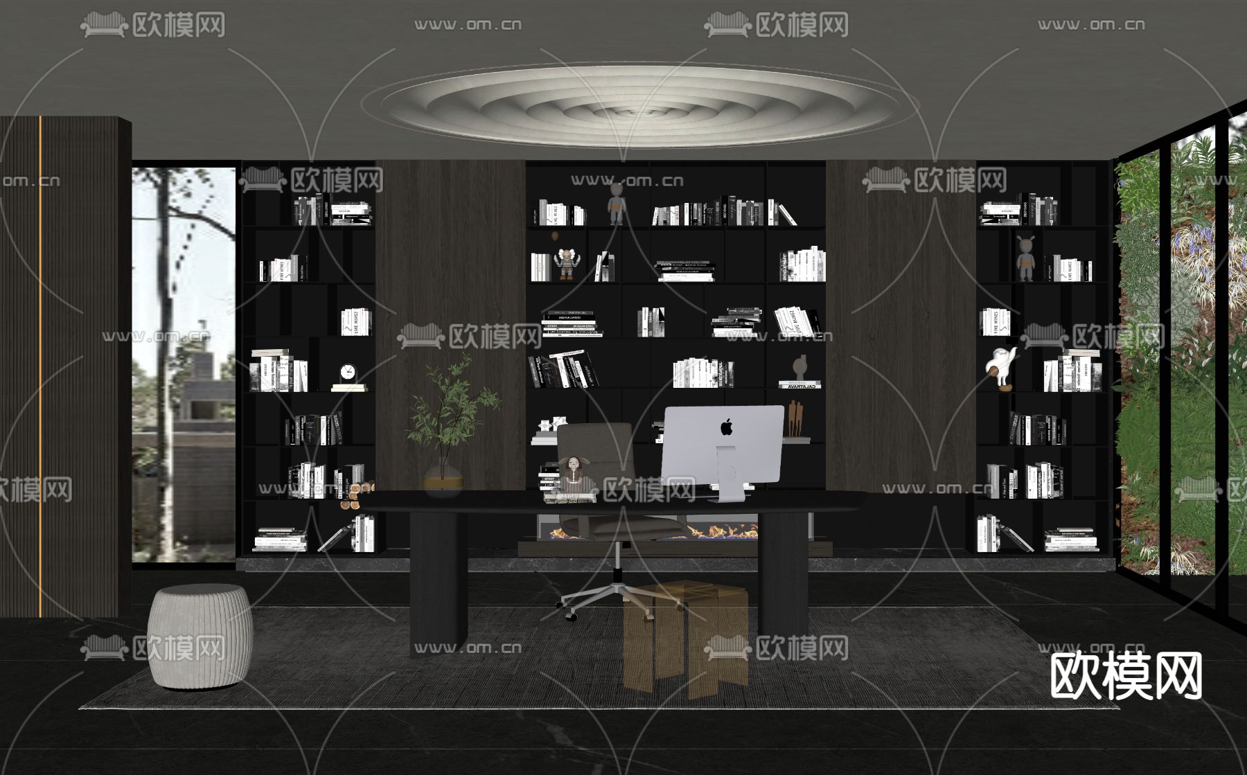 现代书房su模型下载（渲染图2）